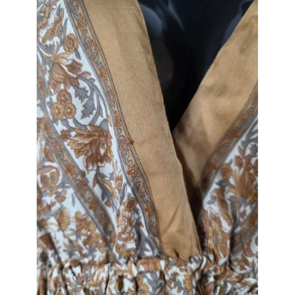 Silk Halter Maxi Dress Womens OS Brown Gray Floral Boho Ruffle Summer Sundress